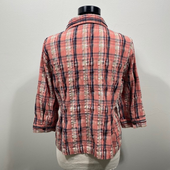 Christopher & Banks Petite XL Coral Plaid‎ 3/4 Sleeve Snap Front Shirt Western - Picture 3 of 9